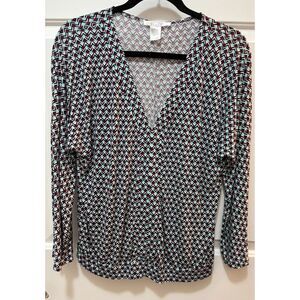 Lascana Venus multicolor Blouse Long Sleeve, band waist, geometric ,Small EUC
